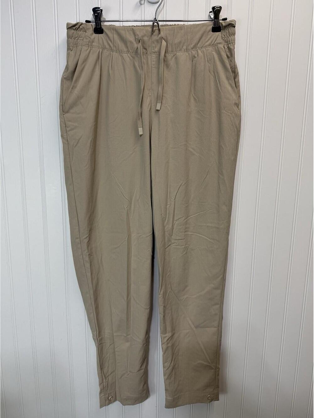 REI Beyonder Pants Nylon Stretch Womens M Khaki Ivory Pull-On EUC Drawstring EUC